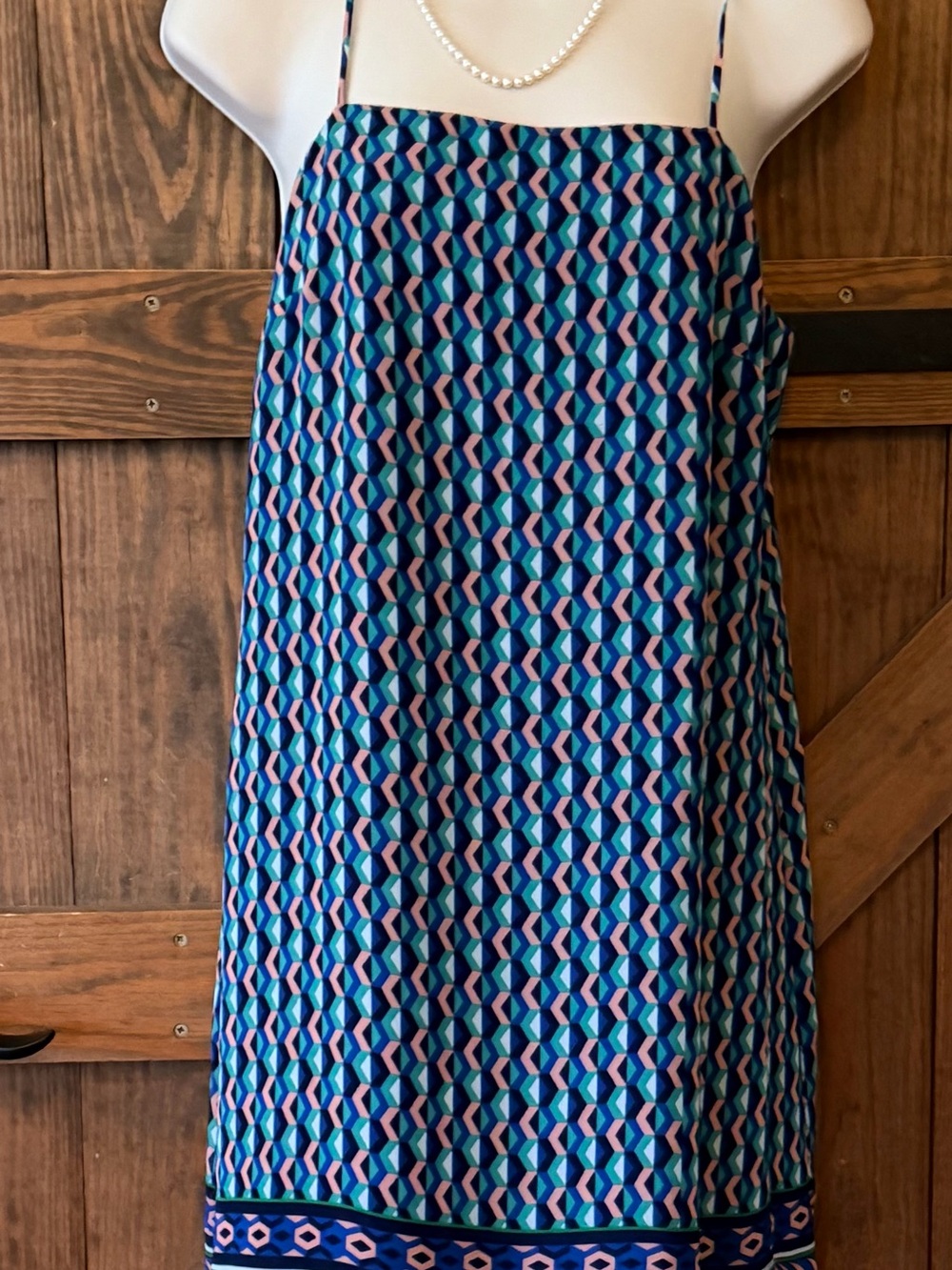 Maeve Blue Pink Geometric Spaghetti-Strap Mini Dress